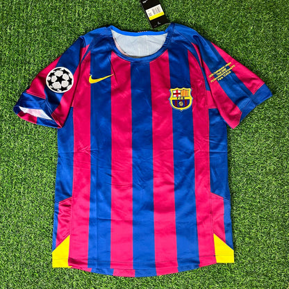 Ronaldinho Gaucho Barcelona 2006 Paris Final vs Arsenal Retro Short Sleeve Football Jersey Kit