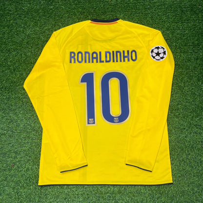 Ronaldinho Gaúcho Barcelona 2008-2009 Yellow Long Sleeve Retro Football Jersey Kit