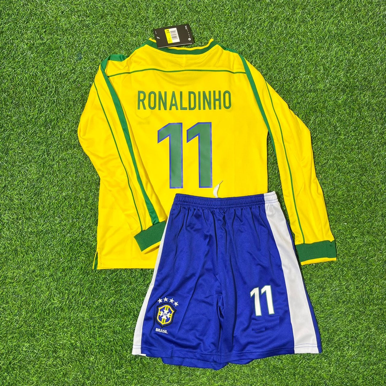 Brazil World Cup 1998 Ronaldinho Gaúcho Retro Kids Football Jersey Kit
