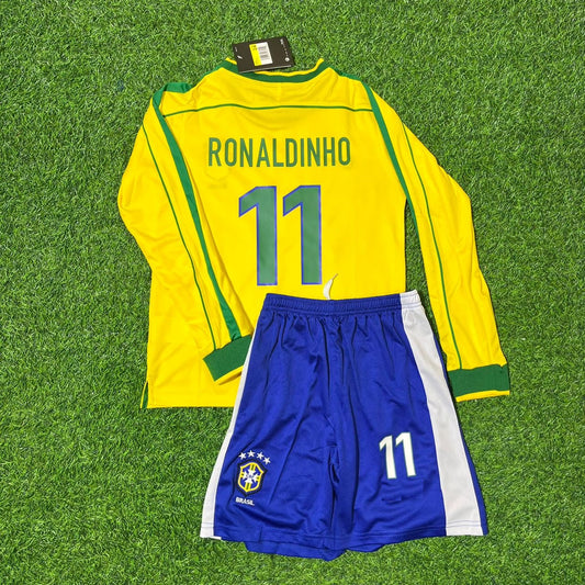 Brazil World Cup 1998 Ronaldinho Gaúcho Retro Kids Football Jersey Kit