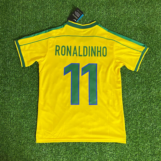 Ronaldinho Gaúcho 11 - Brazil 1998 World Cup Yellow Retro Football Kit Jersey Trikot Maillot
