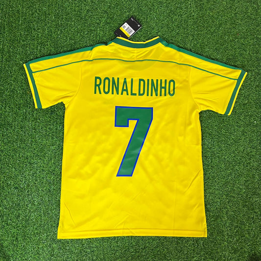 7 Ronaldinho Gaúcho - Brazil 1998 World Cup Yellow Retro Football Kit Jersey Trikot Maillot Soccer Kit
