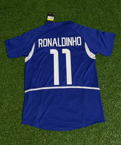 Brazil World Cup 2002 Ronaldinho Gaucho Blue Retro Football Jersey Kit
