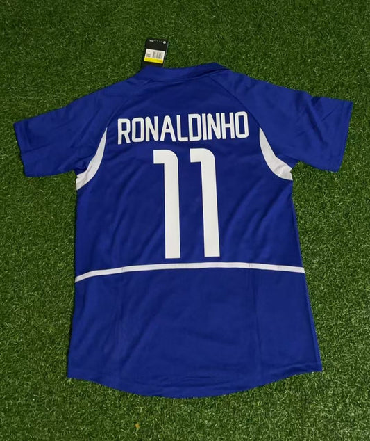 Brazil World Cup 2002 Ronaldinho Gaucho Blue Retro Football Jersey Kit