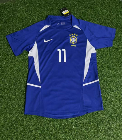 Brazil World Cup 2002 Ronaldinho Gaucho Blue Retro Football Jersey Kit