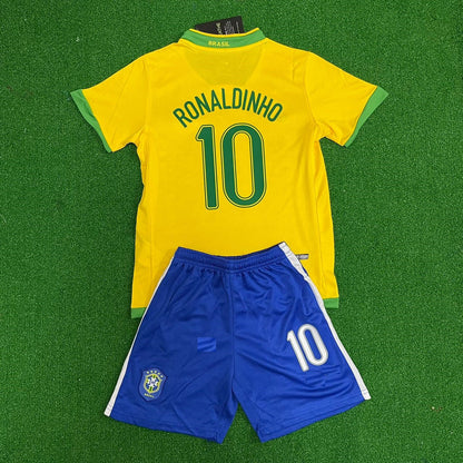 Ronaldinho Gaucho - Brazil 2006 Retro Kids Football Jersey Kit