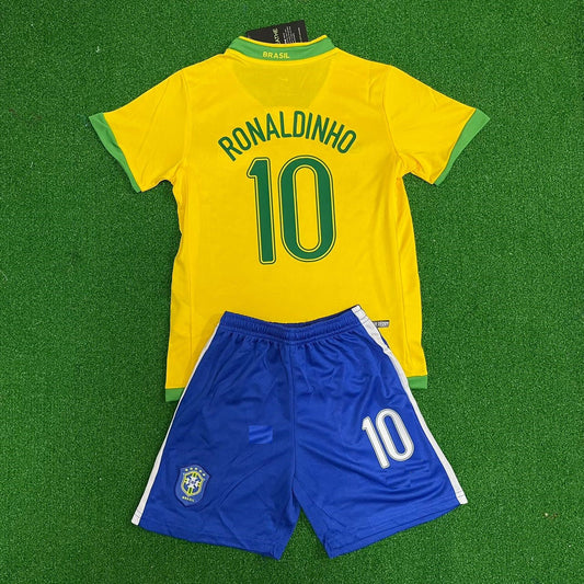 Ronaldinho Gaucho - Brazil 2006 Retro Kids Football Jersey Kit