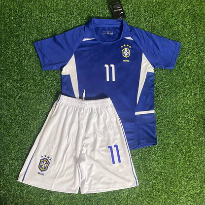 Ronaldinho Brazil 2002 Away Kids Kit Football Jersey Kit for Children
