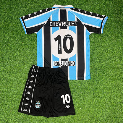Ronaldinho Gaucho Gremio 2000 Kids Retro Football Jersey Kit