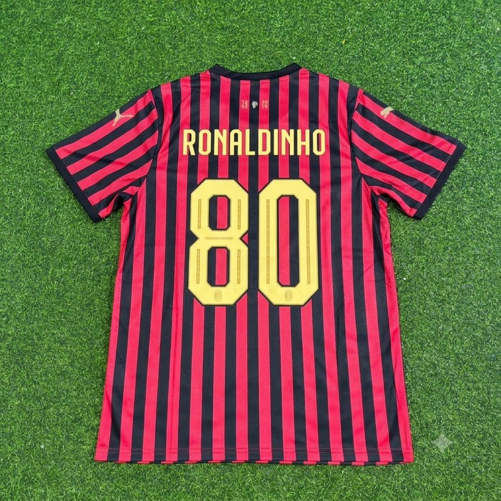 Ronaldinho Gaucho AC Milan 120th Anniversary Special Golden Retro Football Jersey Kit