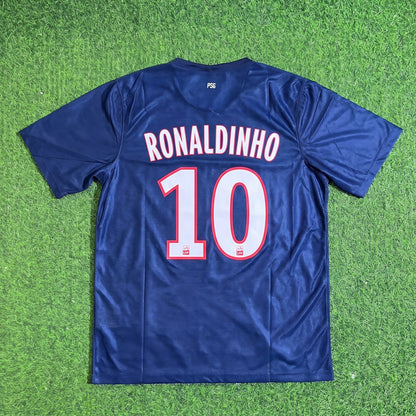 Ronaldinho Gaucho #10 PSG Home Blue Retro Football Jersey Trikot Maillot