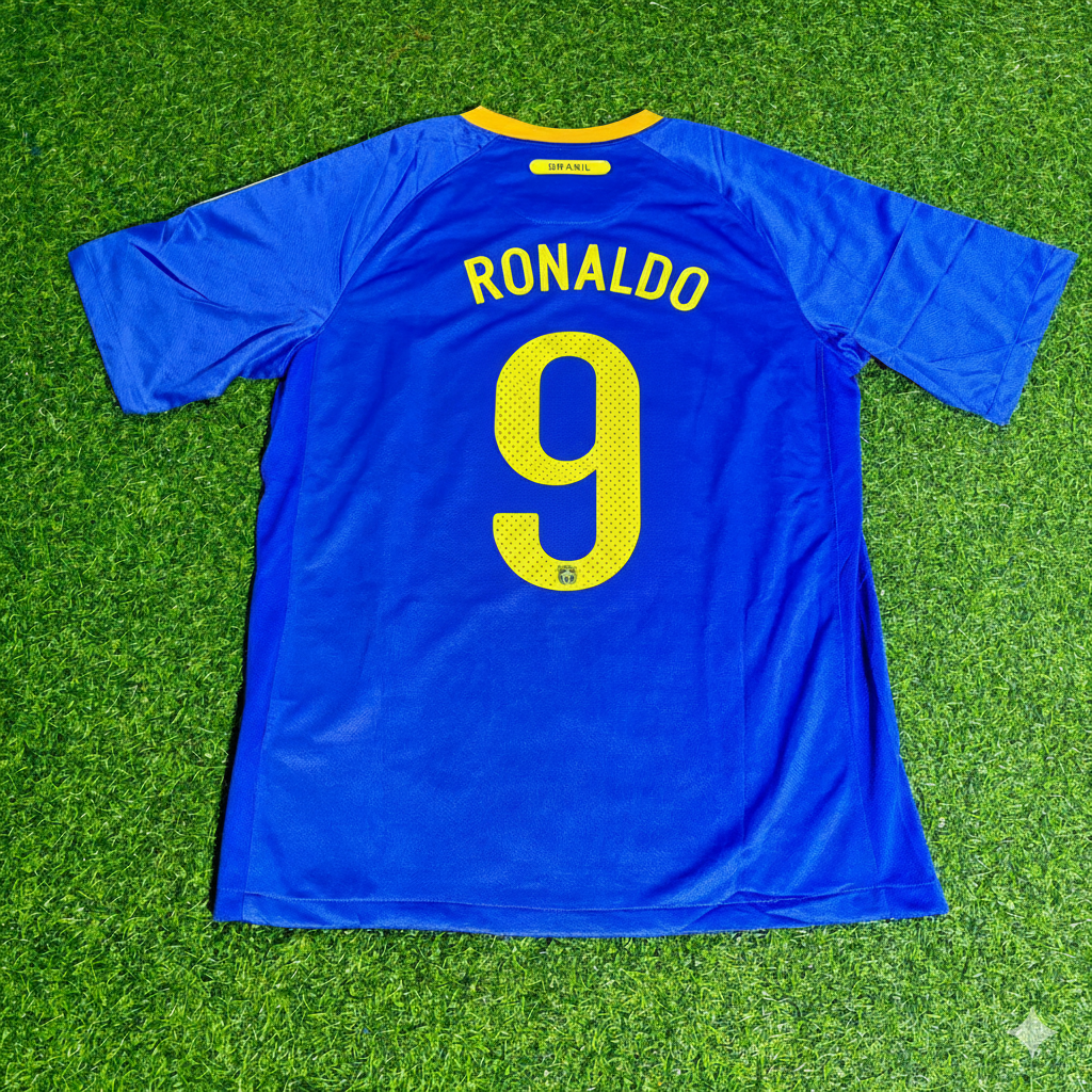 Brazil World Cup 2010 Ronaldo Nazario Retro Blue Football Jersey