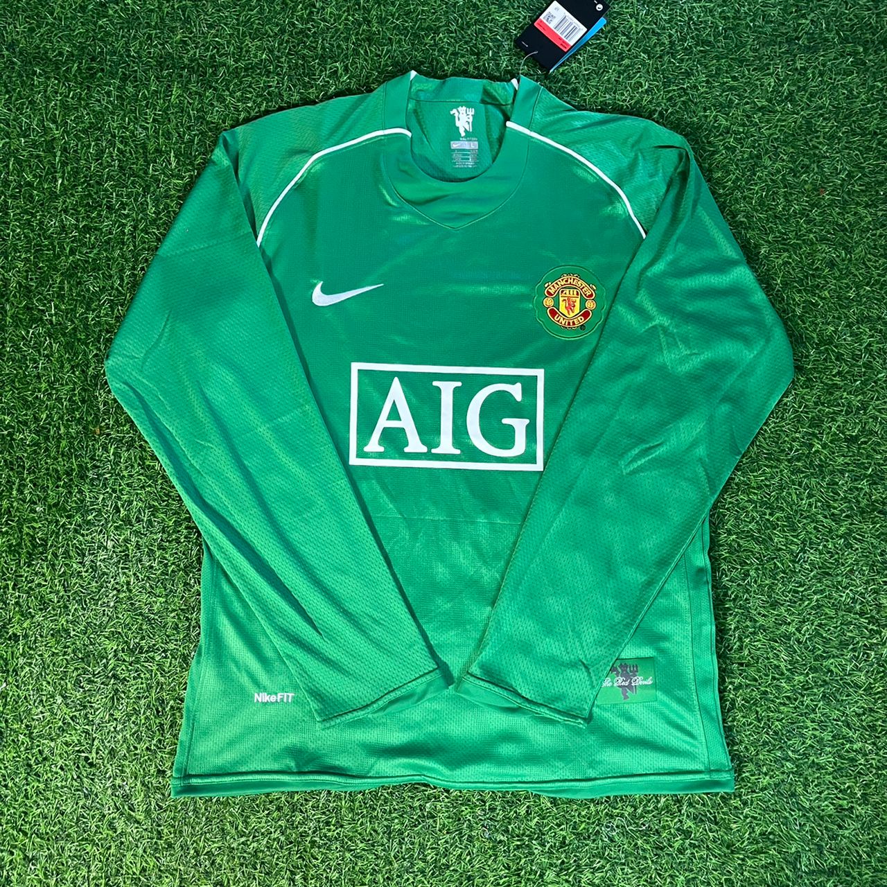 der Edwin van Saar Manchester United Goalkeeper Green Retro Long Sleeve Jersey Soccer Kit