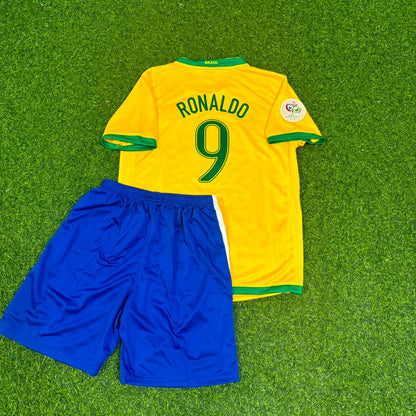 Brazil World Cup 2006 Ronaldo Nazario #9 Home Kids Football Jersey