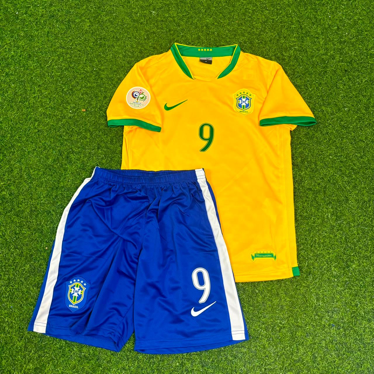 Brazil World Cup 2006 Ronaldo Nazario #9 Home Kids Football Jersey
