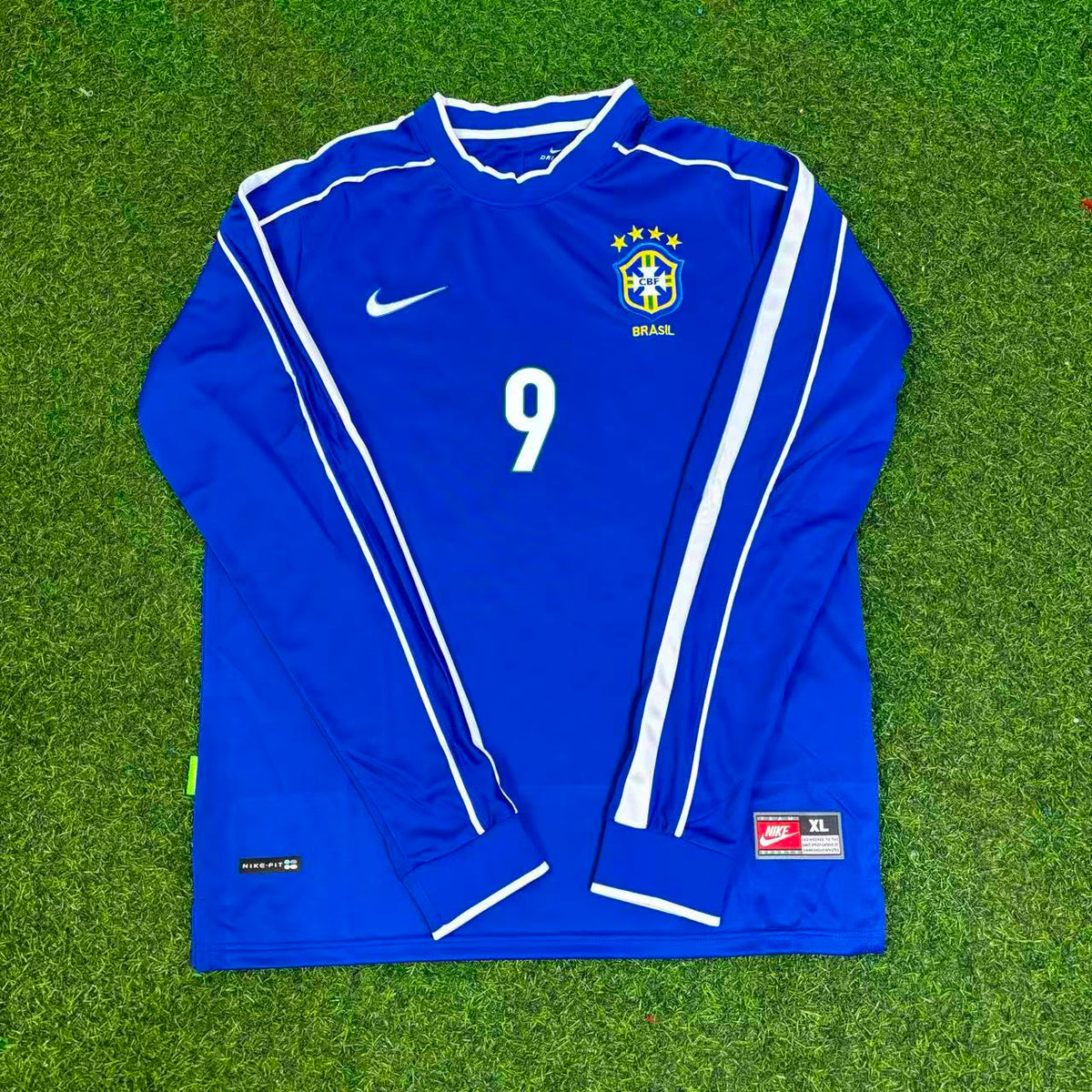 Brazil World Cup 1998 Ronaldo Nazario El Fenomeno Long Sleeve Retro Football Jersey
