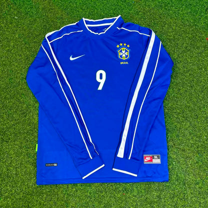 Brazil World Cup 1998 Ronaldo Nazario El Fenomeno Long Sleeve Retro Football Jersey