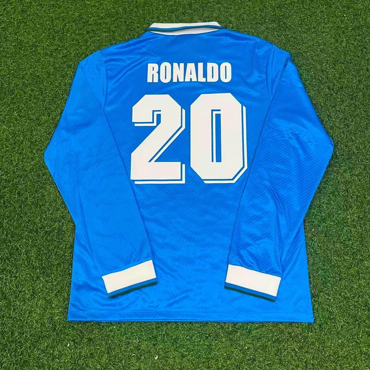 Ronaldo Nazario Brazil 1994 World Cup Blue Long Sleeve Retro Football Jersey