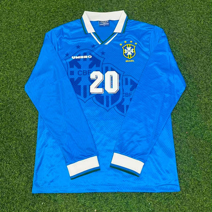 Ronaldo Nazario Brazil 1994 World Cup Blue Long Sleeve Retro Football Jersey