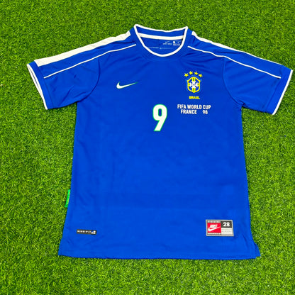 Brazil World Cup 1998 Ronaldo Nazario #9 Retro Kids Soccer Football Jersey Kit Kinder