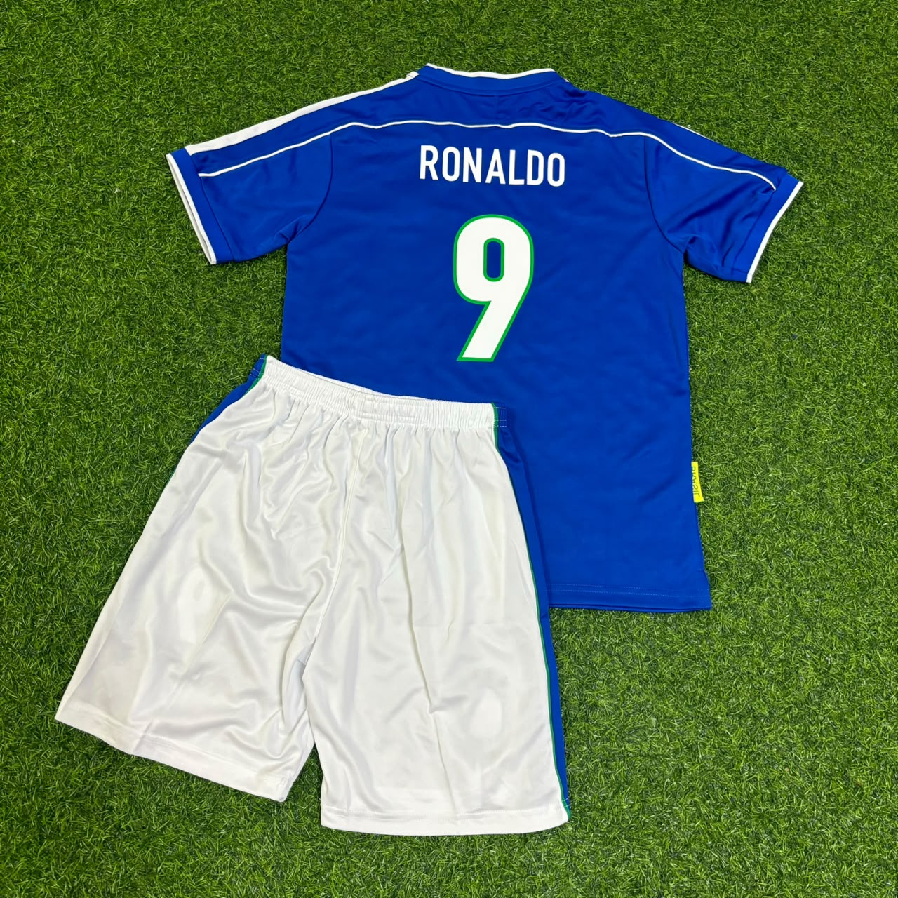 Brazil World Cup 1998 Ronaldo Nazario #9 Retro Kids Soccer Football Jersey Kit Kinder