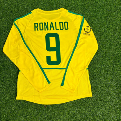 Brazil World Cup 2002 Ronaldo Nazário Final Yellow Long Sleeve Retro Football Jersey