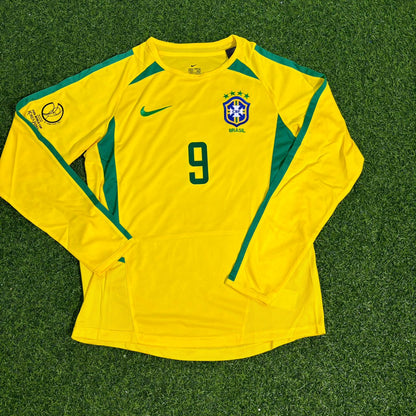 Brazil World Cup 2002 Ronaldo Nazário Final Yellow Long Sleeve Retro Football Jersey