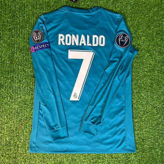Real Cristiano Ronaldo Madrid 2017-18 Champions League Long Sleeve Jersey Soccer Kit