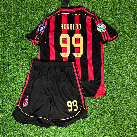 Ronaldo Nazario R9 El Fenomeno AC Milan 2007 Kids Children Home Retro Football Jersey