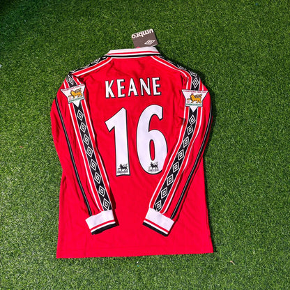 Roy Keane Manchester United 1999 Red Long Sleeve Football Jersey Kit