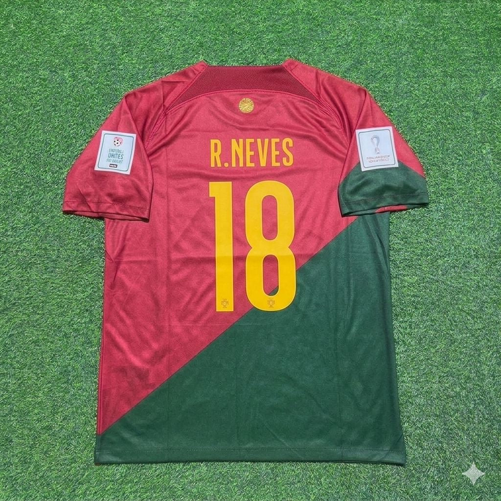 Portugal World Cup 2022 Rúben Neves #18 Home Retro Football Jersey