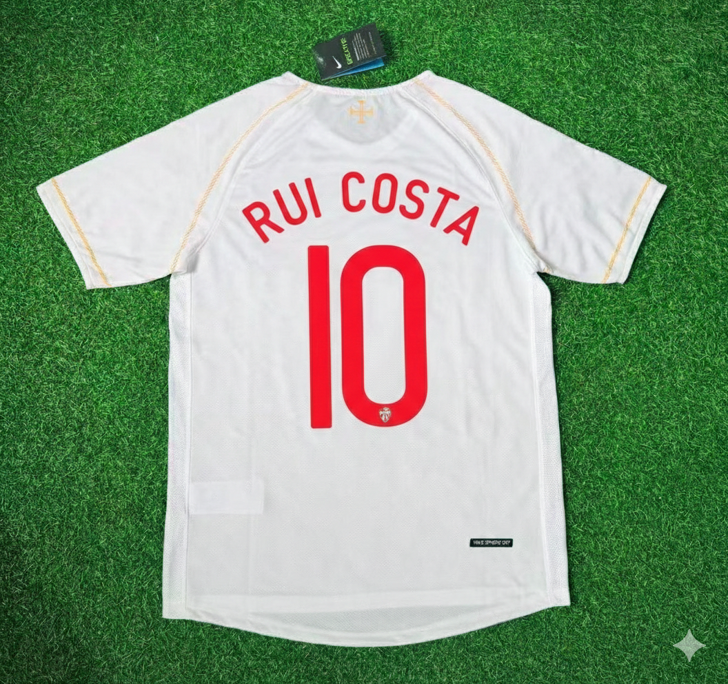 Rui Costa Portugal 2002 Retro White Debut Football Jersey Kit