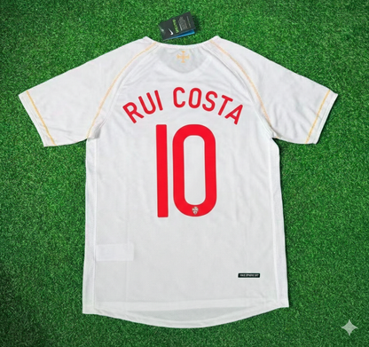 Rui Costa Portugal 2002 Retro White Debut Football Jersey Kit
