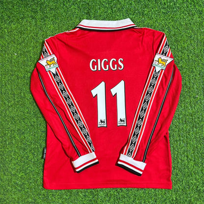 Manchester United 1999 Ryan Giggs 11 Red Long Sleeve Kids Football Jersey