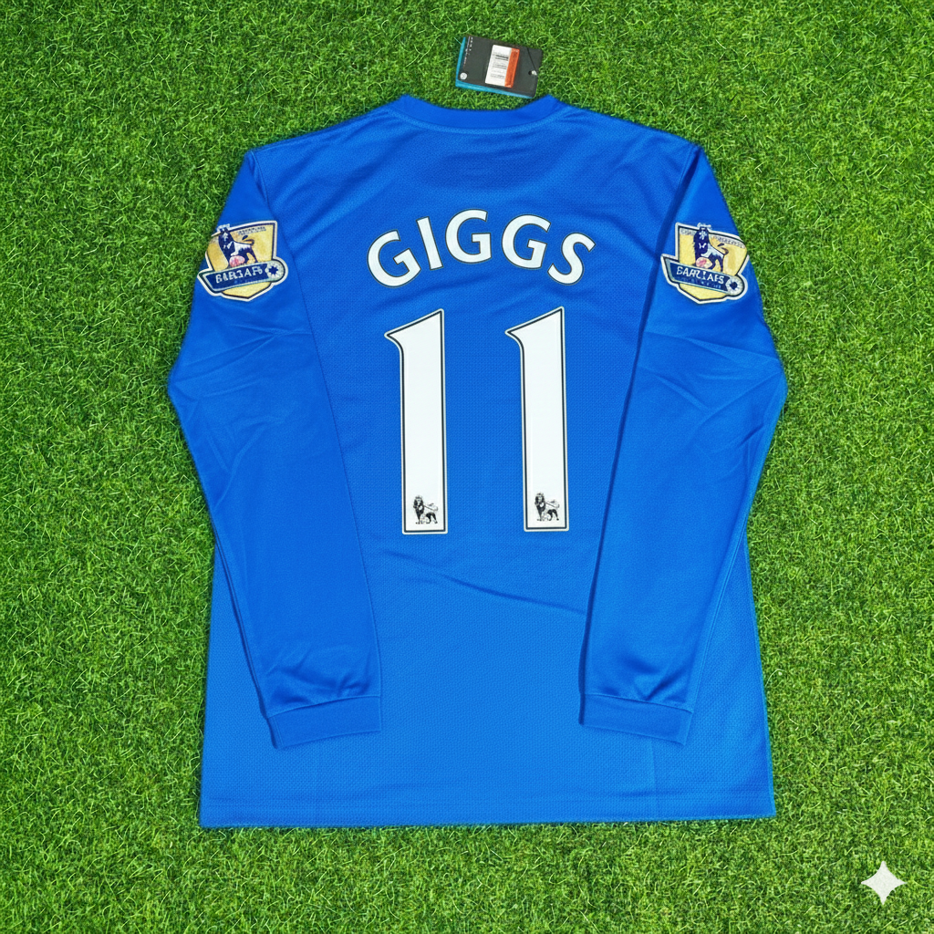 Ryan Giggs Manchester United 2008 Blue EPL Patch Retro Long Sleeve Football Jersey Kit