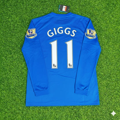 Ryan Giggs Manchester United 2008 Blue EPL Patch Retro Long Sleeve Football Jersey Kit