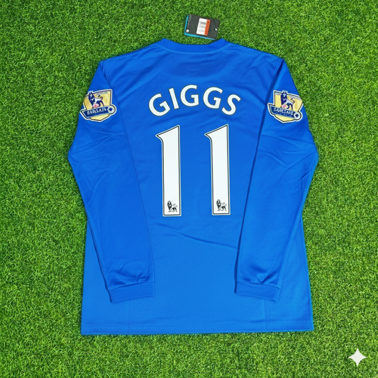 Ryan Giggs Manchester United 2008 Blue EPL Patch Retro Long Sleeve Football Jersey Kit