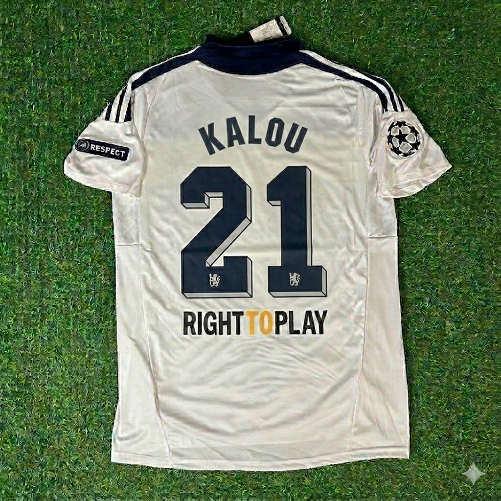 Salomon Kalou #21 Chelsea 2011 2012 Champions League White Yellow Retro Football Jersey