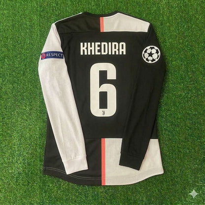 Sami Khedira 6- Juventus Long Sleeve 2019 2020 Retro White Black Football Jersey