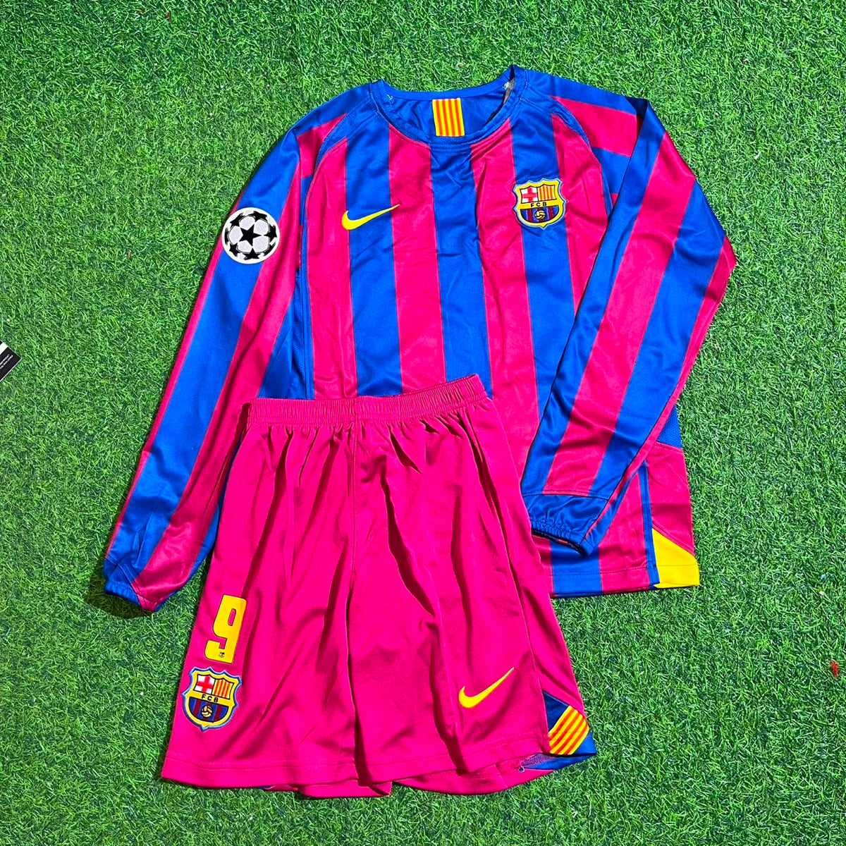 Samuel Eto'o Barcelona 2005 2006 Long Sleeve Retro Kids Football Jersey