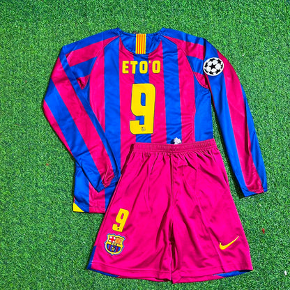 Samuel Eto'o Barcelona 2005 2006 Long Sleeve Retro Kids Football Jersey