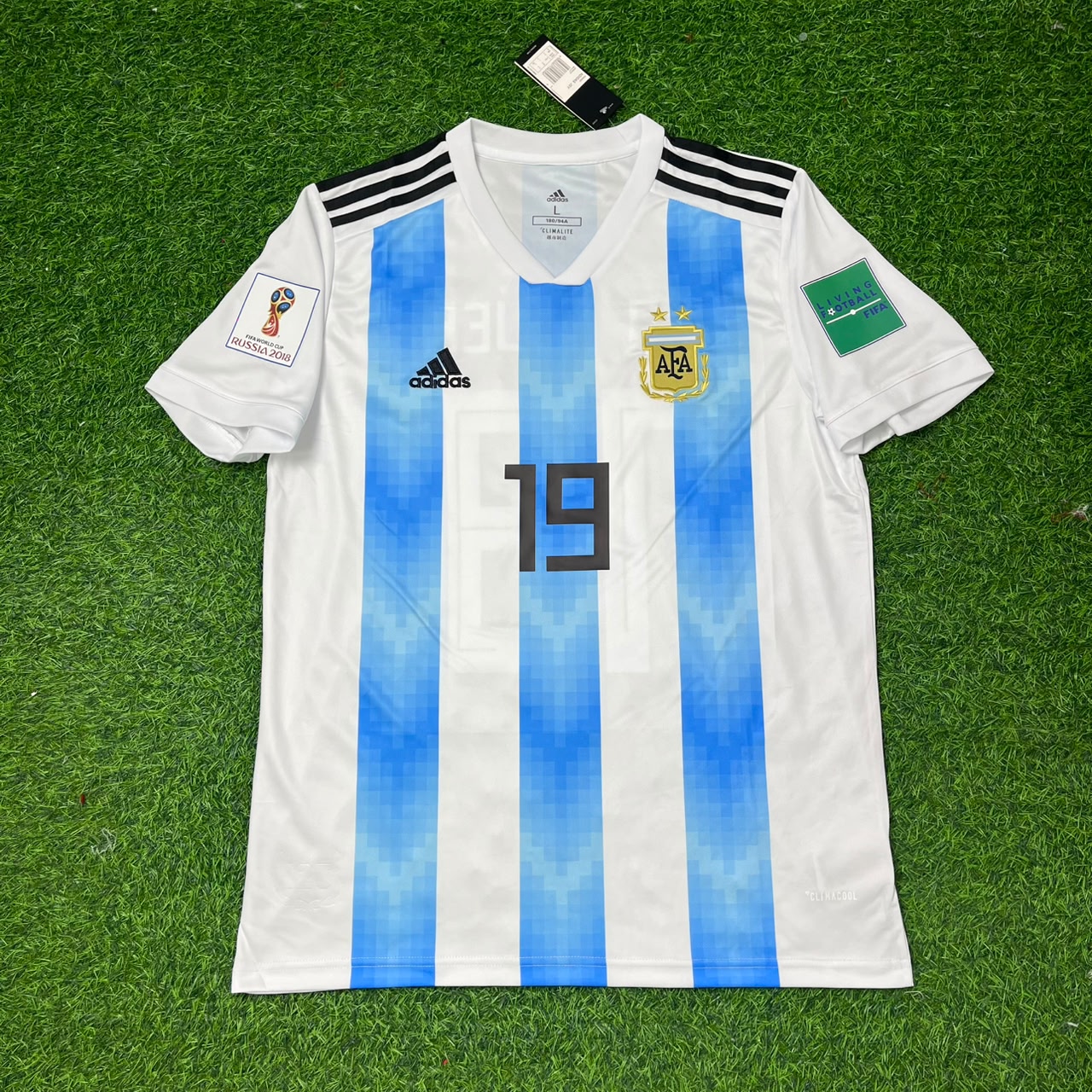Argentina World Cup 2018 Sergio Kun Agüero #19 Home Retro Football Jersey