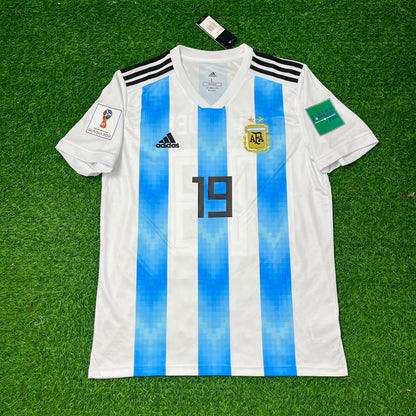 Argentina World Cup 2018 Sergio Kun Agüero #19 Home Retro Football Jersey