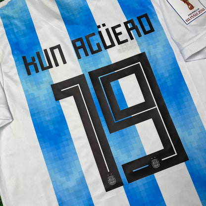 Argentina World Cup 2018 Sergio Kun Agüero #19 Home Retro Football Jersey