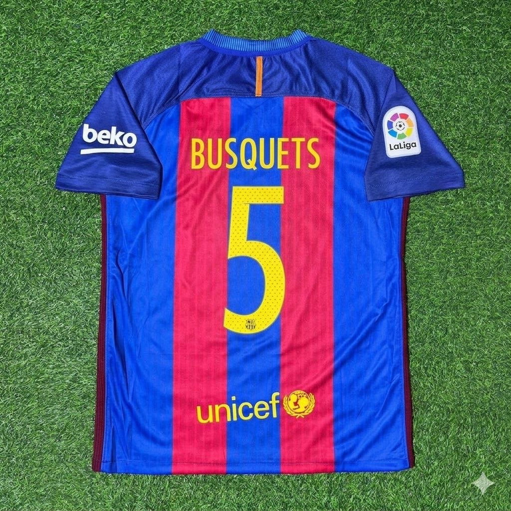 Sergio Busquets #5 FC Barcelona 2016-2017 Home Retro Football Jersey Kit