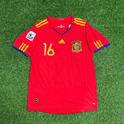 Spain World Cup 2010 Sergio Busquets 16 Retro Football Jersey Kit