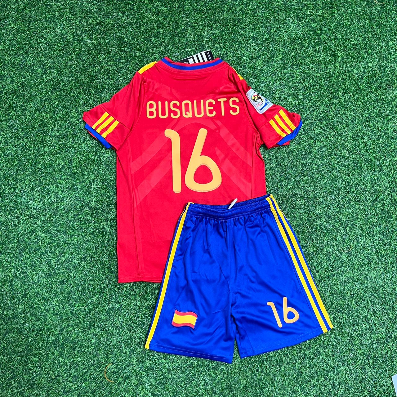 Spain World Cup 2010 Sergio Busquets Retro Kids Football Jersey Kit