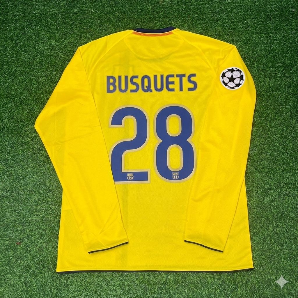 Sergio Busquets FC Barcelona 08/09 Season Yellow Away Retro Football Jersey