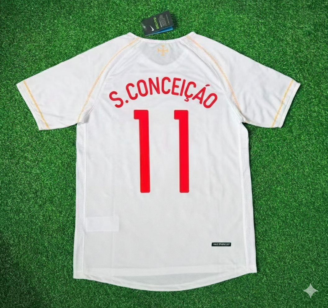 Sergio Conceiçáo Portugal 2002 Retro White Debut Football Jersey Kit