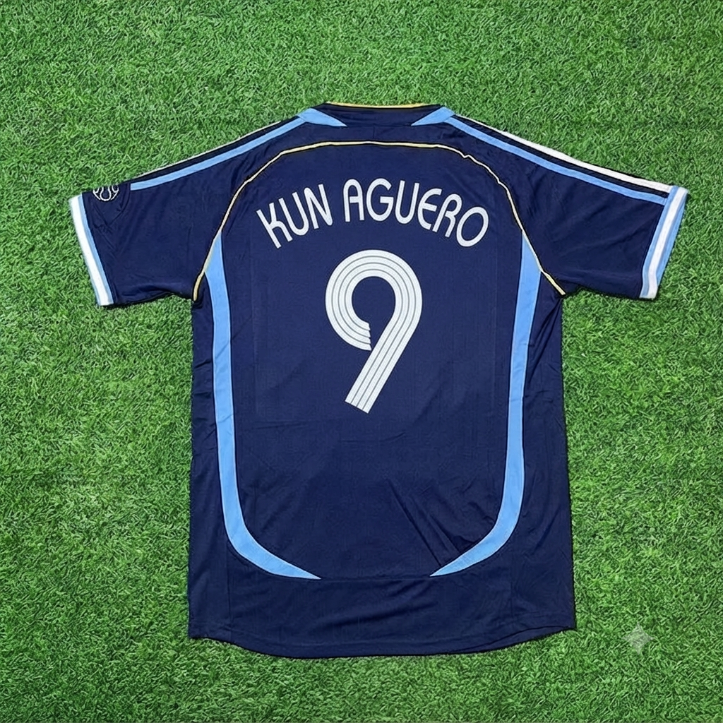 Argentina World Cup 2006 Sergio Kun Agüero #9 Dark Blue Home Retro Football Jersey Kit